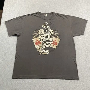 VINTAGE Split Shirt Mens XL Triple Skull Sword Snake Aces Graphic Streetwear Y2K - Picture 1 of 13