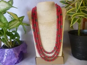 Red Coral & Hematite 925 Native American Southwestern Multi Strand Necklace - Picture 1 of 9