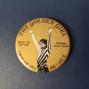 Mary Lou Retton The Golden Girl Pin Button Vintage Virginia USA 1984 2.5" - Picture 1 of 2