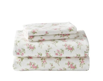 Laura Ashley Home - Lençóis Queen, Conjunto de Roupa de Cama de Flanela de Algodão, Escovado para Extra - Imagem 1 de 4