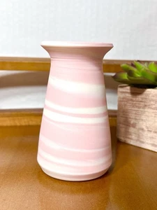 Vintage Pink White Agateware Marble Swirl Mini Studio Pottery Vase Matte - Picture 1 of 8
