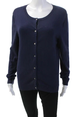 Vineyard Vines 女式纽扣前大圆领开衫毛衣海军蓝 M 码 — 第 1/4 张图片