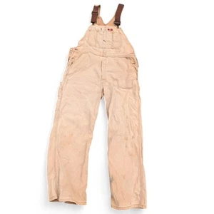 Vintage Dickies Brand Brown Dungarees Painter Overalls Tan 38 X 30 Duck Cotton - Picture 1 of 22