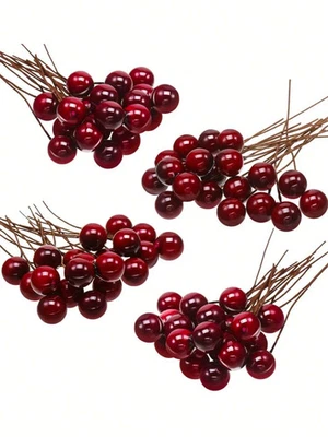 MEHELANY 100Pcs Artificial Holly Berries, Burgundy Foam Small Berries, Wine Red - Image 1 of 4