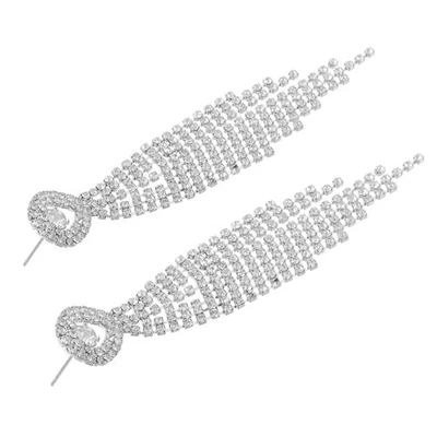  1 paio di orecchini lunghi con nappe: orecchini pendenti con strass - Immagine 1 di 4