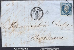 FRANCE N°14A SUR LETTRE PC 1475 GUIPAVAS FINISTERE + CAD DU 11/08/1855 - Picture 1 of 2