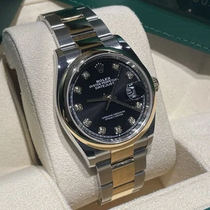 ROLEX DATEJUST 36mm QUADRANTE DIAMANTE NERO ORO GIALLO OYSTERSTEEL ref: 126203 - Foto 1 di 11