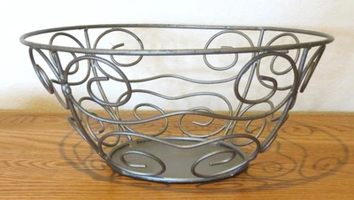 Cesta de frutas de alambre de metal cuenco de pan redondo decoración de cocina rollo plateado 10,5" Foto 1 de 4