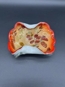 Murano Tutti Frutti Gold Orange Brown Glass Ashtray Trinket Dish Bowl VTG - Picture 1 of 6