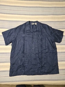Cubavera Shirt Men 3XL Navy Blue Guayabera Embroidered Panel Camp Button Up - Picture 1 of 7