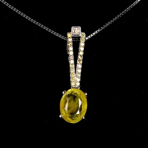 925 Argento Sterling Collana Ovale Giallo Zaffiro 9x7mm Naturale Gemma Gioielli - Foto 1 di 13