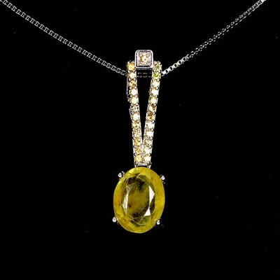 925 Argento Sterling Collana Ovale Giallo Zaffiro 9x7mm Naturale Gemma Gioielli - Immagine 1 di 4