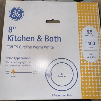 GE 8” Kitchen & Bath FC8 T9 Circling Warm White  Fluorescent Bulb Qty 4 - Image 1 of 2