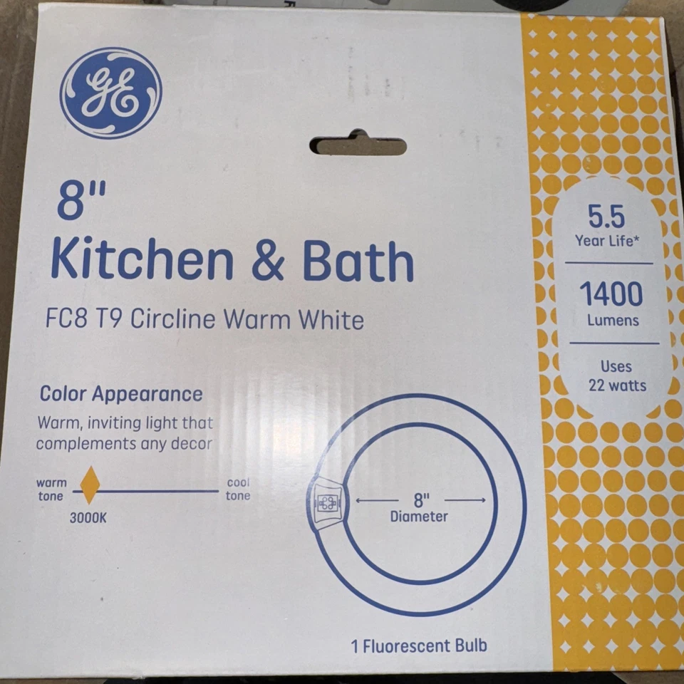GE 8” Kitchen & Bath FC8 T9 Circling Warm White  Fluorescent Bulb Qty 4 - Image 1 of 2