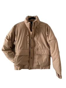 Vtg 90's St Johns Bay Mens Medium Jacket Down Puffer Coat Khaki Roll Collar Hood - Picture 1 of 19