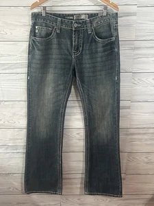 Neu mit Etikett Rock & Roll Denim Herren 33 34 Pistol Medium Wash Bootcut starre Jeans 802 - Bild 1 von 3