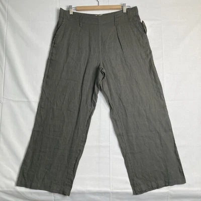 Pantalones Nicole Miller 100 % lino para mujer talla mediana pierna ancha verde oliva nuevos con etiquetas Foto 1 de 4