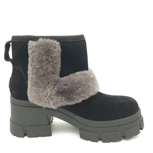 UGG Brooklyn Sunburst Boots Womens 10 Black Suede Gray Fur Chunky Boho New - Picture 1 of 12