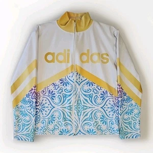 Adidas Womens Jacket L Blue/Yellow/White Athletic Running - Picture 1 of 4