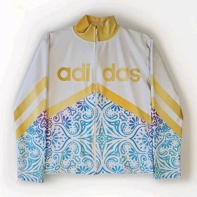 Jaqueta Adidas Feminina L Azul/Amarelo/Branco Corrida Atlética - Imagem 1 de 4