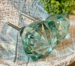 2 COKE BOTTLE Vintage-GREEN Medium Glass Knobs Kitchen Cabinet Door Drawer Pull - Picture 1 of 20