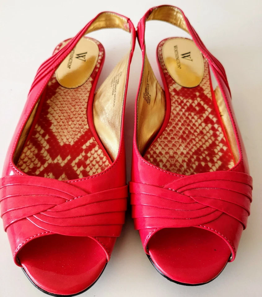 Worthington 女式粉色漆皮平底鞋带露趾鞋 9 1/2 码。  — 第 1/4 张图片