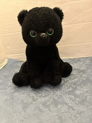 The Bear Factory Black Bear w/ Sparkly Eyes Plush Toy Animal Secret Pouch back - Image 1 of 4