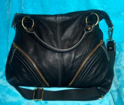 Сумка через плечо ALFANI большая черная шагреневая кожа хобо с 3 ВНЕШНИМИ КАРМАНАМИ - Изображение 1 из 4