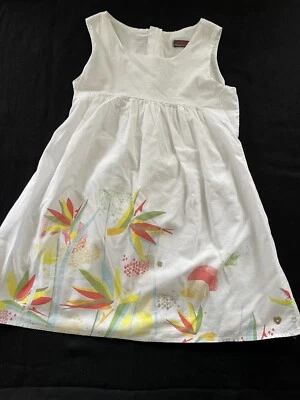 Catimini usado en excelente estado/nuevo sin etiquetas? Vestido de sol de algodón blanco/naranja/amarillo Birds of Paradise - 8 años Foto 1 de 4