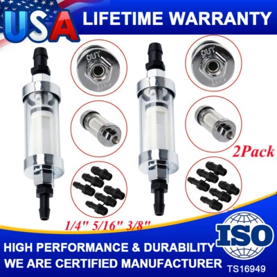 2 Filtros de combustible lavables reutilizables universales de vidrio cromado de 1/4" 5/16" 3/8" para moto Foto 1 de 4