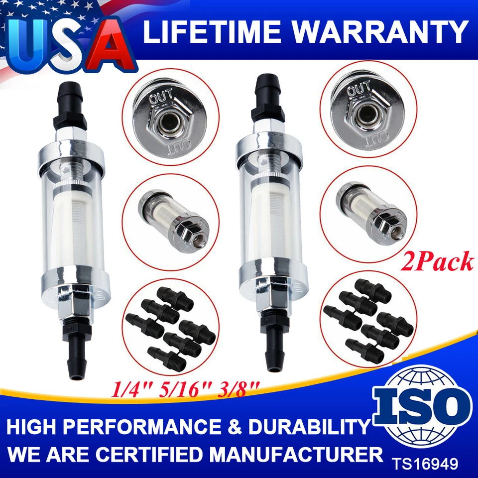 2 Filtros de combustible lavables reutilizables universales de vidrio cromado de 1/4" 5/16" 3/8" para moto Foto 1 de 4