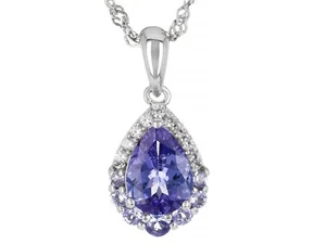 JTV Blue Tanzanite Rhodium, Pear, Over St Silver Pendant W/Chain 1.38ctw - NWB! - Picture 1 of 7