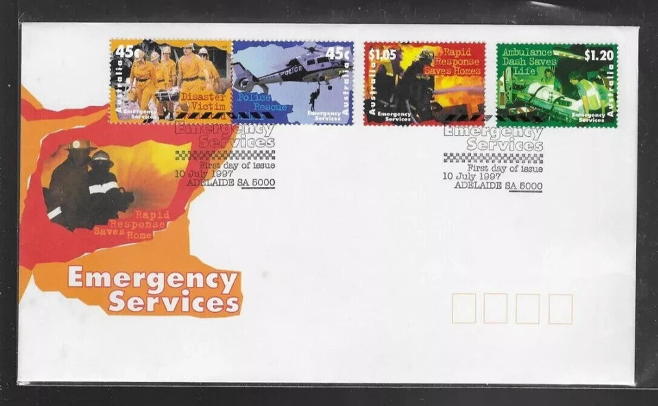 AUSTRALIA EMERGENCY SERVICES POLICE FIRE AMBULANCE SET 1997 OFFICIAL CACHET FDC - Image 1 of 1