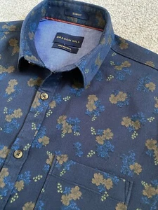 DRAGON HILL SLIM FIT BLUE FLORAL PRINT INK BLUE SHIRT M MEDIUM - Picture 1 of 5