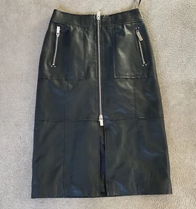 River Island Studio Black Genuine Leather Panelled Skirt - Size 14 NEW Rrp £150 - Picture 1 of 6