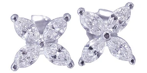 14K SOLID WHITE GOLD MARQUISE CUT DIAMONDS EARRINGS PRONG SET PUSHBACKS 1.60CTW - Picture 1 of 2