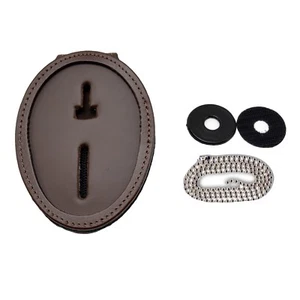 Brown Oval Badge Holder Clip On Belt Neck Chain Leather Police Recessed - Picture 1 of 6