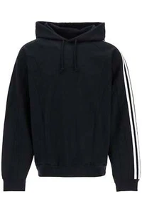 Y-3 Black Cotton And Recycled Polyester Hoodie White Raglan Stripes - Picture 1 of 7