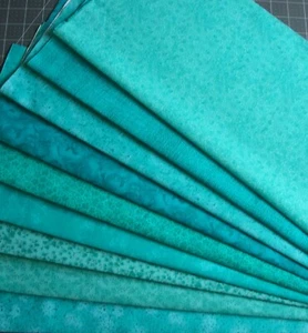 9 Fat Quarters Bundle Tonal Caribbean Blue Green tone on tone Fabric Precut - Picture 1 of 3