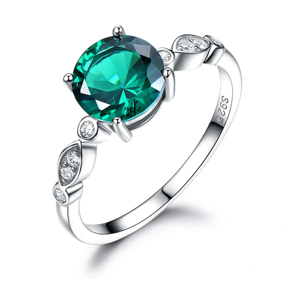 Birthstone or Engagement Ring for Women Simulated Emerald Sterling Silver Gin... - Image 1 of 4