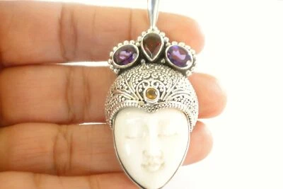 Colgante de plata de ley 925 con ojos cerrados citrino granate amatista cara de diosa Foto 1 de 4