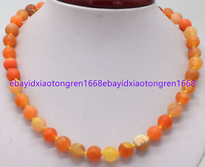 6/8/10mm Natural Orange Matte Agate Round Gemstone Beads Necklaces 18 Inch