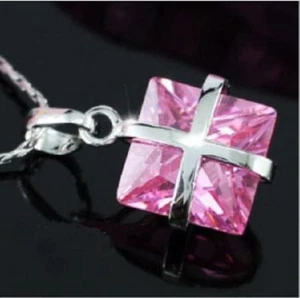 COLLAR COLGANTE PIEDRA ZAFIRO ROSA EN ORO BLANCO - Imagen 1 de 1