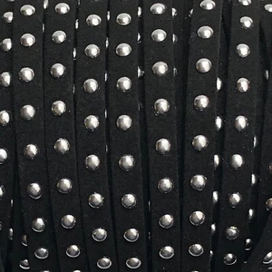 1M Black Suede Faux Leather Cord Silver Studs 5mm Lace String Jewellery Making - Picture 1 of 4