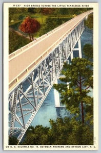 Hohe Brücke über den kleinen Tennessee River, USA, Vintage Postkarte - Bild 1 von 2