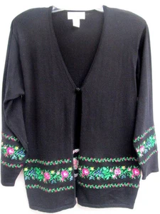 De colección años 80... GRAN TAMAÑO... NEGRO... BORDADO... SUÉTER... ESQUINA INFORMAL... talla MED - Imagen 1 de 5