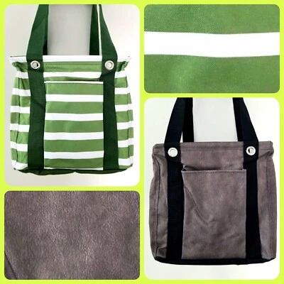 NEW! Thirty One SMALL Utility Tote Green Cabana Stripe Chestnut Distressed 31 - Image 1 of 4