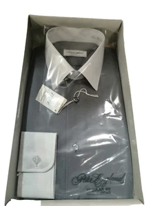 New Peter England Slate Grey Shirt Size 14 1/2 37cm Reg Fit White collar cuffs - Picture 1 of 6