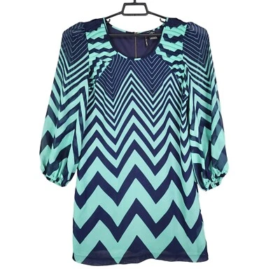 Vestido para mujer Fire Los Angeles azul y verde azulado estampado Chevron manga larga cremallera trasera L Foto 1 de 4