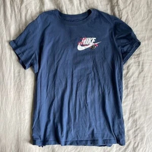 Nike Girls Embroidered "Like" Flower Blue  Size Large 12-14 Floral Tee T-Shirt - Picture 1 of 6